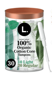 L. Organic Cotton Tampons DuoPack Light Regular Absorbency, 30 Count