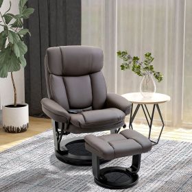 PU Leather Massage Recliner Chair with Ottoman 10 Point Vibration Swiveling Armchair, Brown