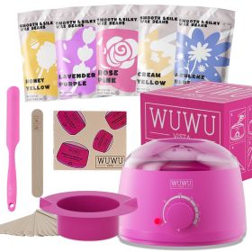 Waxing Kit 19 Items, WUWUVISTA Hair Removal Wax Kit With Wax Melt Warmer Waxing Beads For Face, Brazilian, Full Body, Bikini Suitable For Plugs O (Option: Pinkish purple-EU Plug)