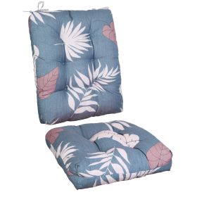 2Pcs Rocking Chair Cushion Upper And Lower Back And Seat Sets with Non-Slip Ties Polyester Fiber Filling Comfortable for Indoor Home Office Car (Option: PadBlueGreyLeaf)