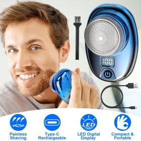 Gold-Blue-Black Color Options 1Pc Portable Electric Shaver With LED Digital Display Type-C Rechargeable Electric Razor For Men Electric Beard Tri (Color: Blue)