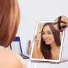 Folding Travel Makeup Mirror With 10X Magnifying Mirror 3 Color LED Lights Dimmable Brightness Rechargeable Battery Tabletop Portable Cosmetic Mirror