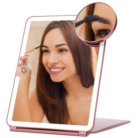 Folding Travel Makeup Mirror With 10X Magnifying Mirror 3 Color LED Lights Dimmable Brightness Rechargeable Battery Tabletop Portable Cosmetic Mirror (Option: MirrorLightL)